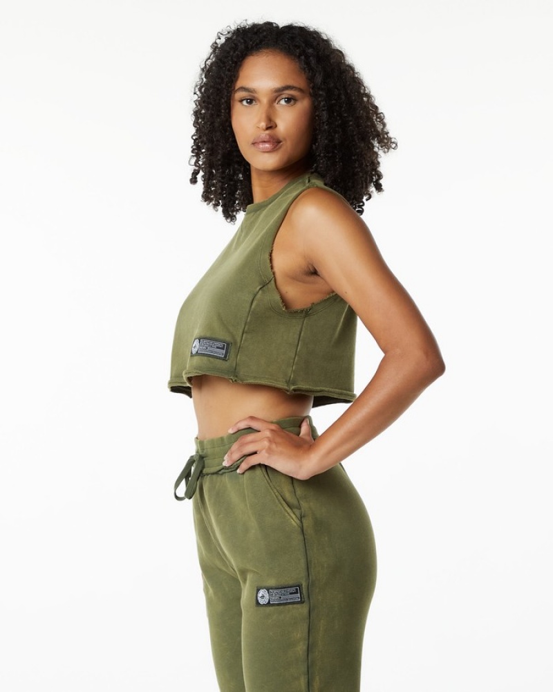 Maiouri Dama Alphalete Very Terry Crop Cutoff Verzi | 543082-XBW