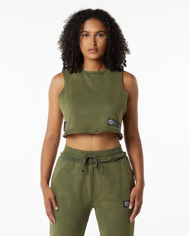 Maiouri Dama Alphalete Very Terry Crop Cutoff Verzi | 543082-XBW