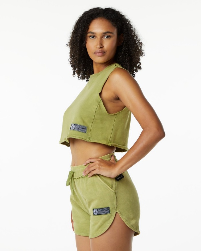 Maiouri Dama Alphalete Very Terry Crop Cutoff Verzi | 482539-IOS