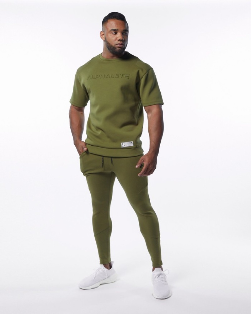 Pantaloni Jogger Barbati Alphalete ELMTS Zip Masline Verzi | 843297-OBP
