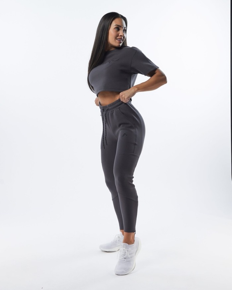 Pantaloni Jogger Dama Alphalete ELMTS Zip Gri | 063479-KJF