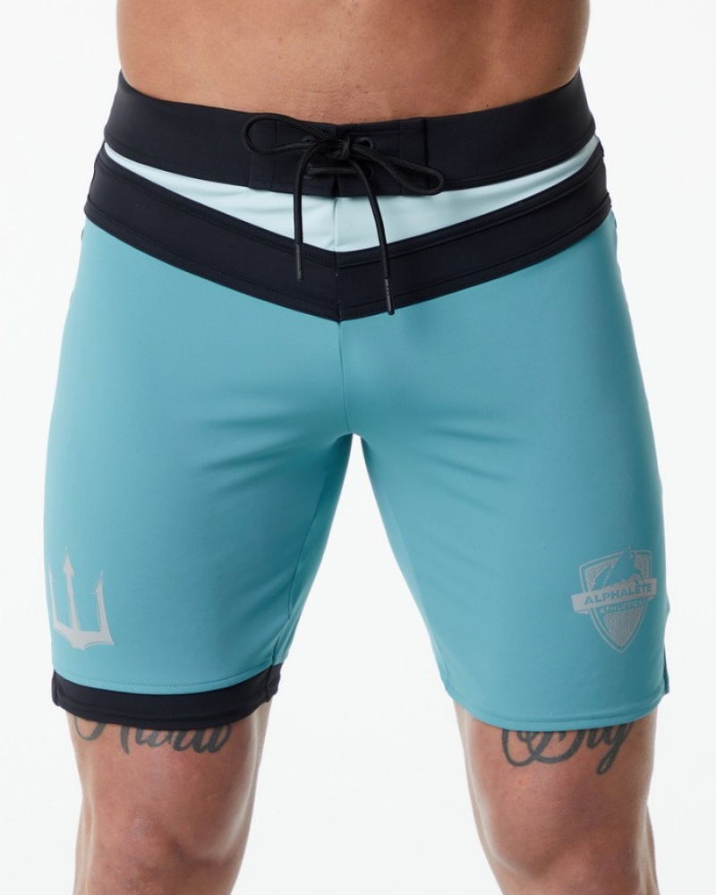 Pantaloni Scurti de Bord Barbati Alphalete Trident Competitie Turcoaz | 961035-ZXK