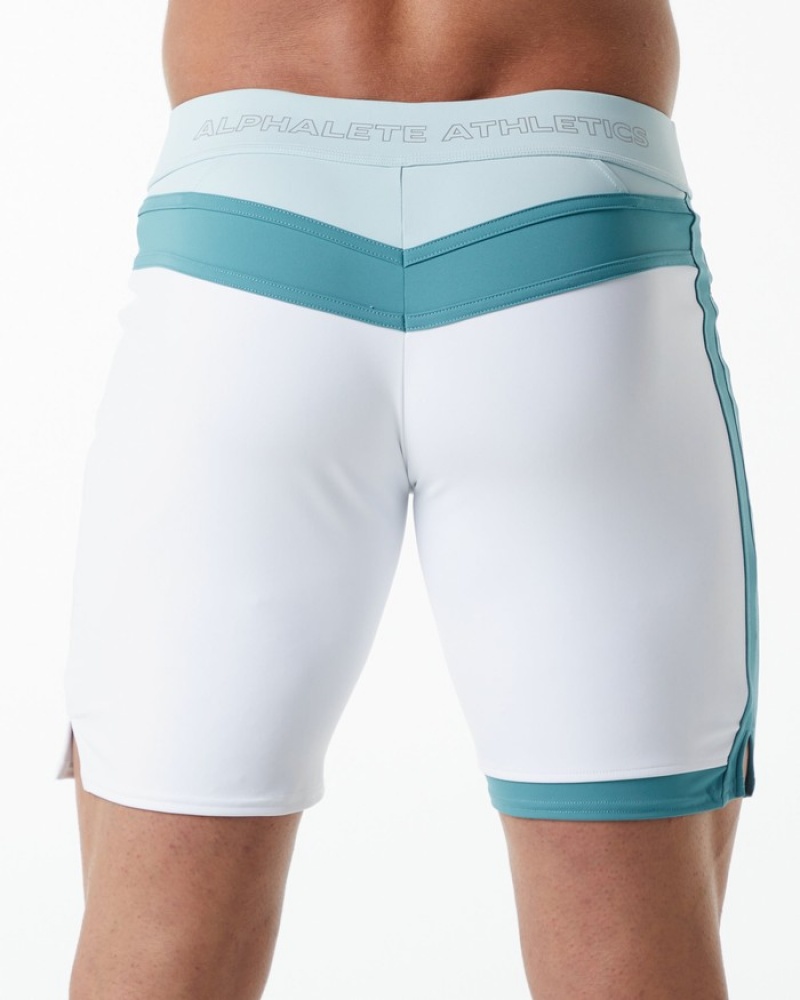 Pantaloni Scurti de Bord Barbati Alphalete Trident Competitie Albi | 792563-YLC