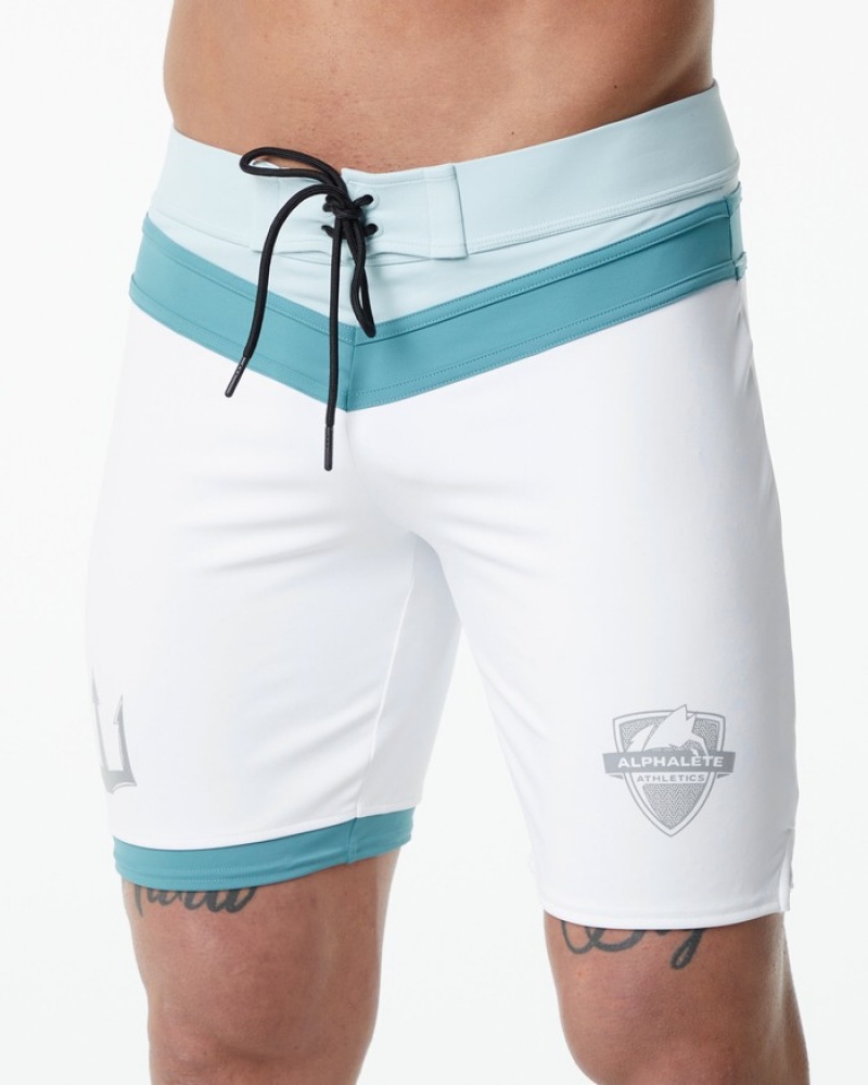 Pantaloni Scurti de Bord Barbati Alphalete Trident Competitie Albi | 792563-YLC
