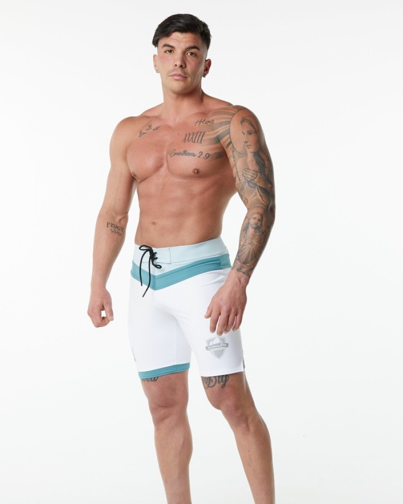 Pantaloni Scurti de Bord Barbati Alphalete Trident Competitie Albi | 792563-YLC
