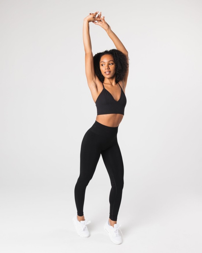 Sutiene Dama Alphalete Seamless Cu Nervuri Negrii | 317254-KBW