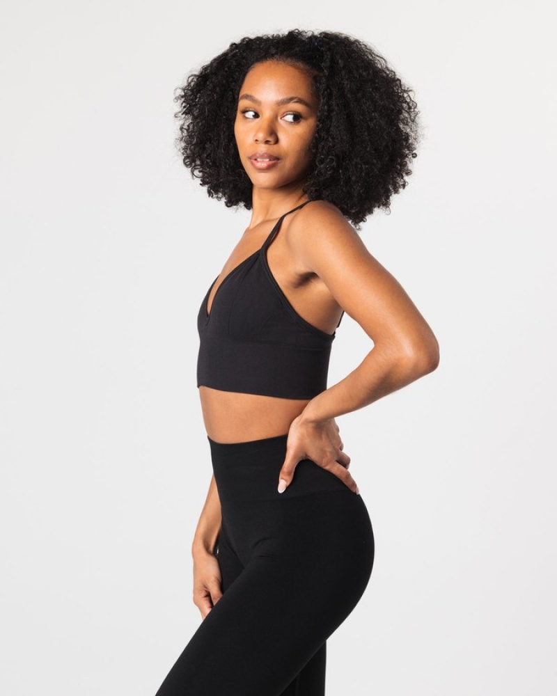 Sutiene Dama Alphalete Seamless Cu Nervuri Negrii | 317254-KBW