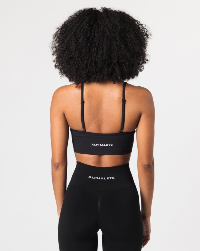 Sutiene Dama Alphalete Seamless Cu Nervuri Negrii | 317254-KBW