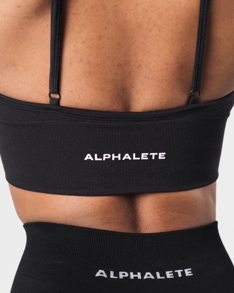 Sutiene Dama Alphalete Seamless Cu Nervuri Negrii | 317254-KBW