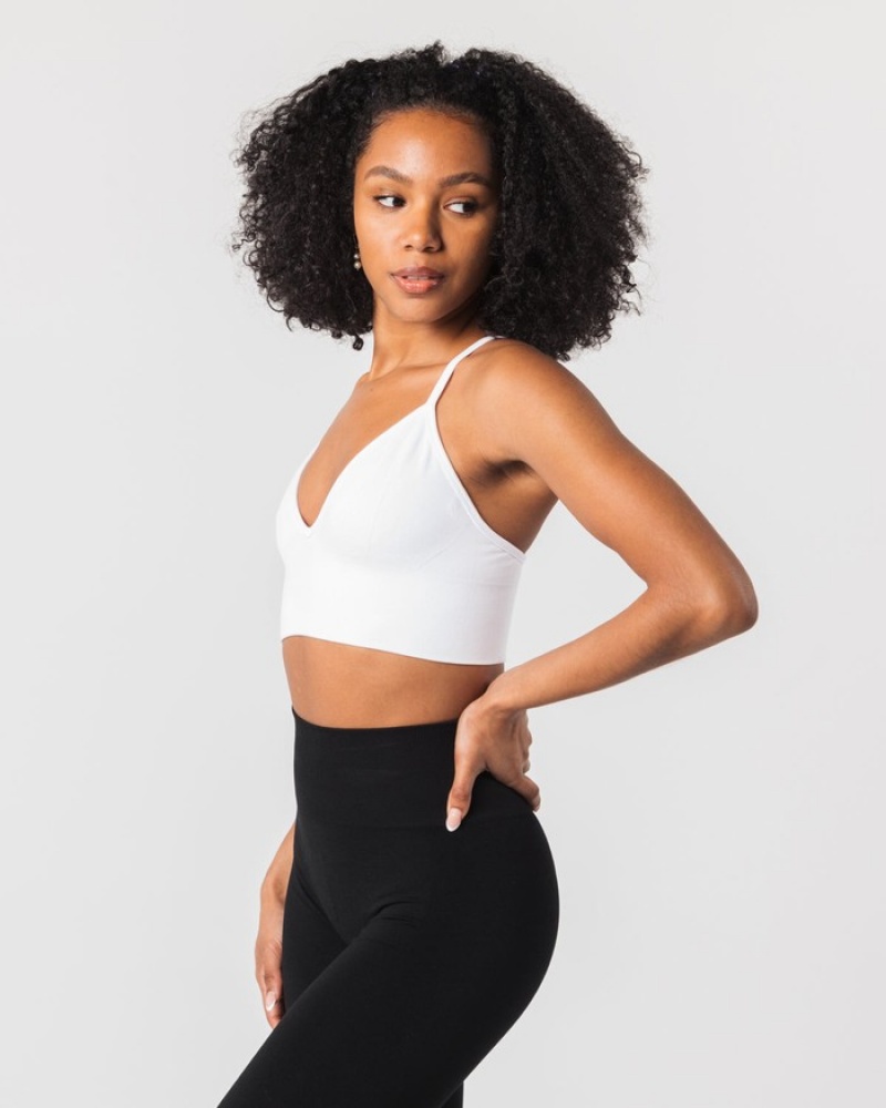 Sutiene Dama Alphalete Seamless Cu Nervuri Albi | 631075-AQW
