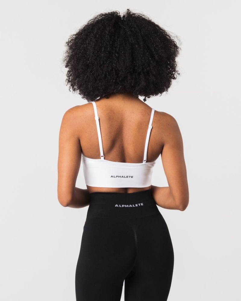 Sutiene Dama Alphalete Seamless Cu Nervuri Albi | 631075-AQW
