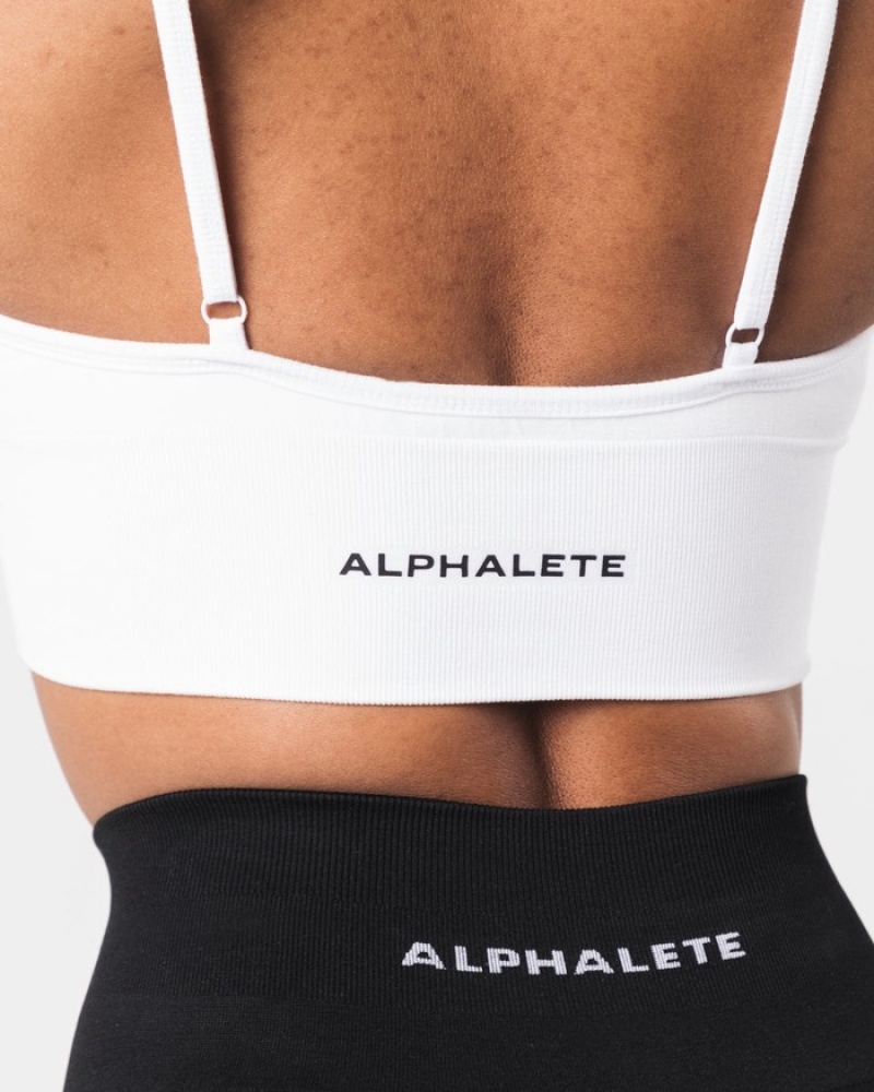 Sutiene Dama Alphalete Seamless Cu Nervuri Albi | 631075-AQW