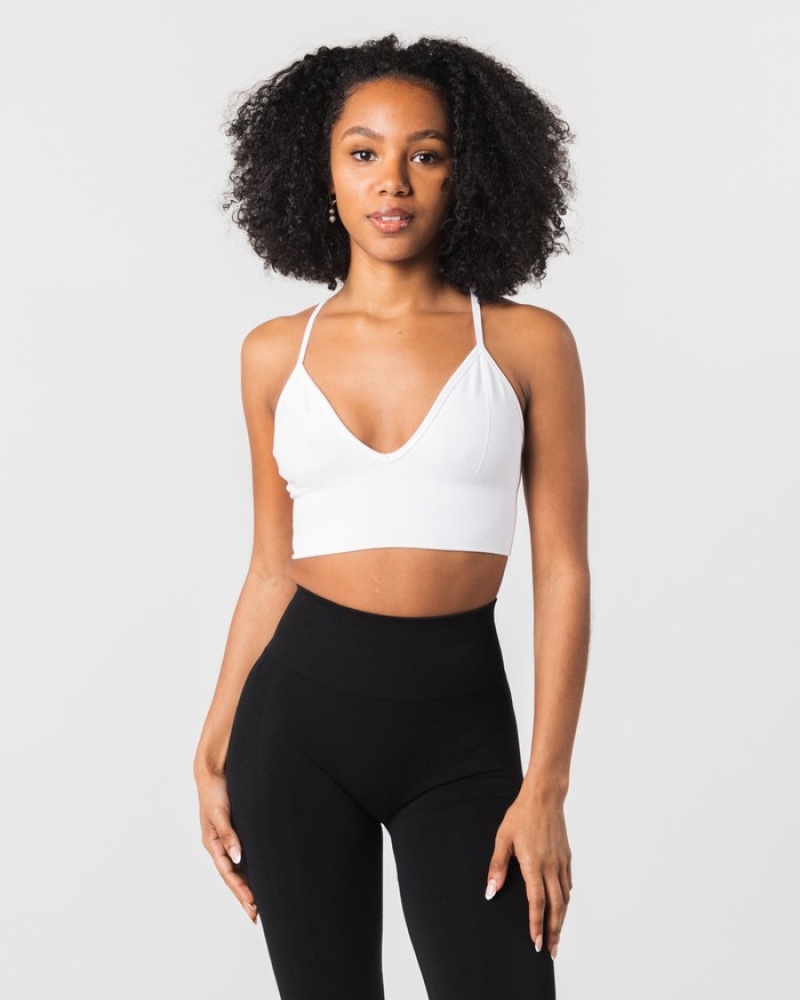 Sutiene Dama Alphalete Seamless Cu Nervuri Albi | 631075-AQW