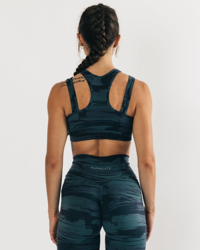 Sutiene Dama Alphalete Surface Keyhole Albastri Camuflaj | 346978-YJH