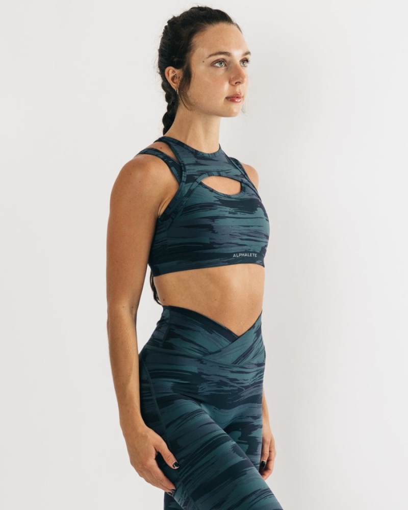 Sutiene Dama Alphalete Surface Keyhole Albastri Camuflaj | 346978-YJH