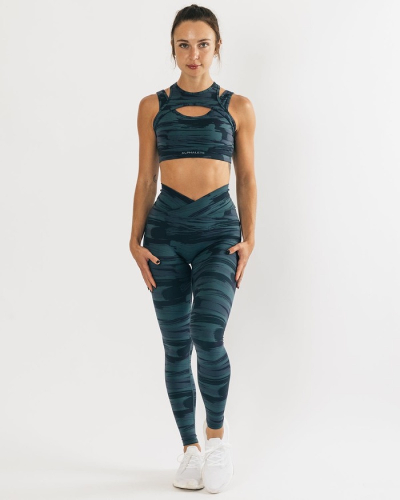 Sutiene Dama Alphalete Surface Keyhole Albastri Camuflaj | 346978-YJH