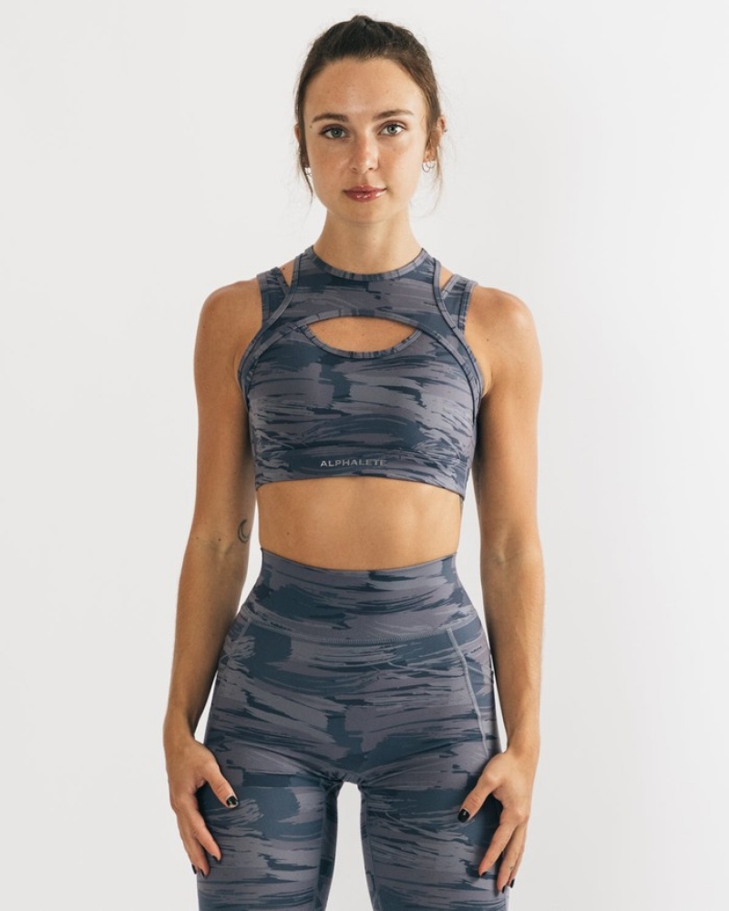 Sutiene Dama Alphalete Surface Keyhole Gri Camuflaj | 326190-WXO