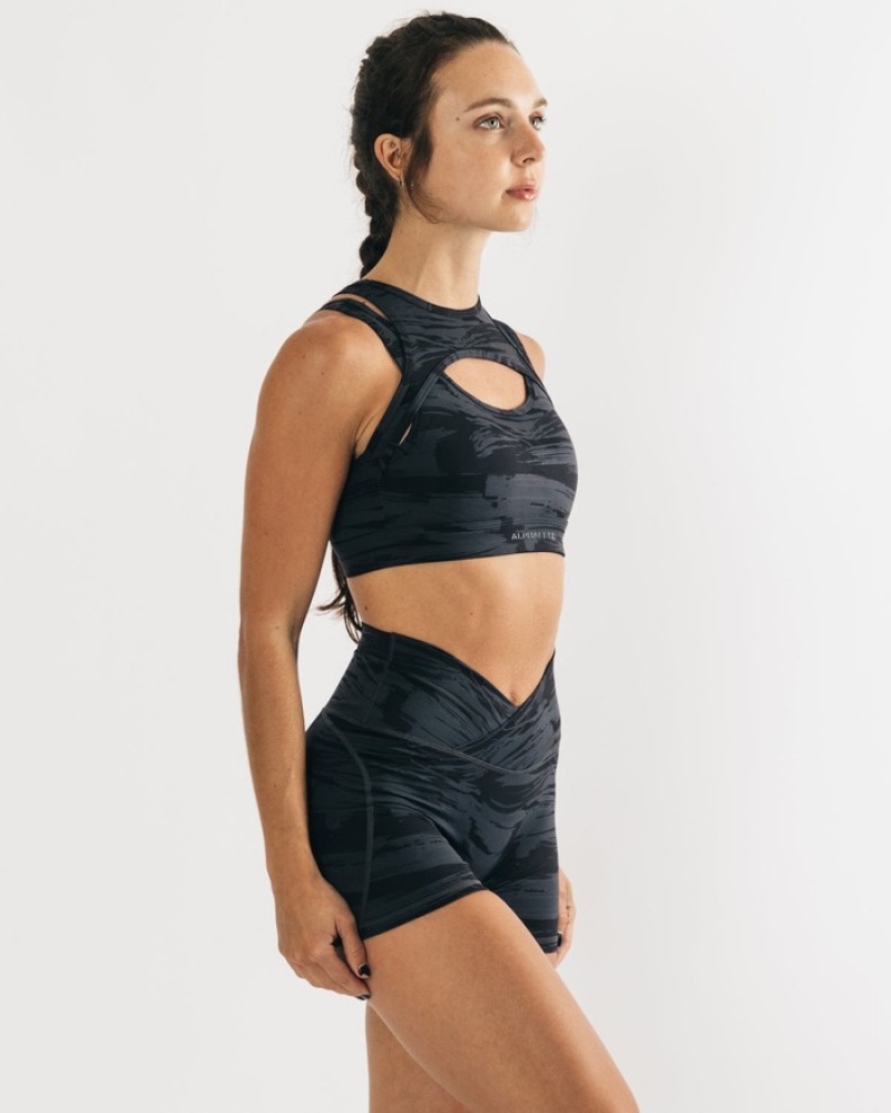 Sutiene Dama Alphalete Surface Keyhole Negrii Camuflaj | 523087-WHF