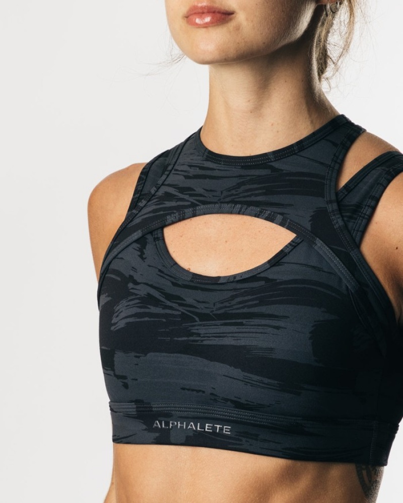 Sutiene Dama Alphalete Surface Keyhole Negrii Camuflaj | 523087-WHF