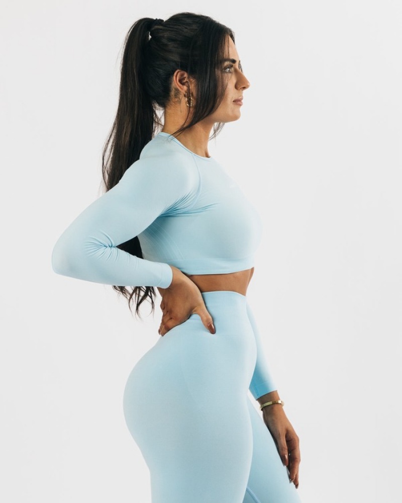 Tricouri Dama Alphalete Amplify LS Crop Albastri | 260549-AWY