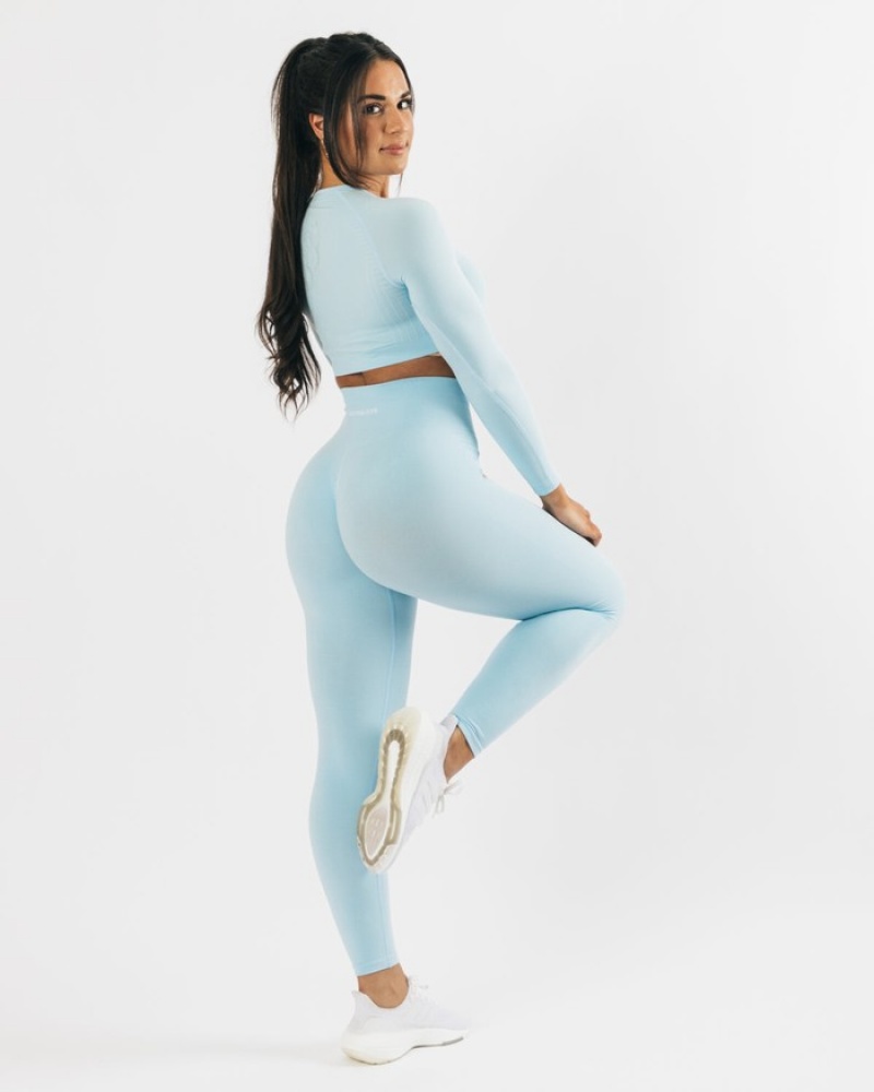 Tricouri Dama Alphalete Amplify LS Crop Albastri | 260549-AWY