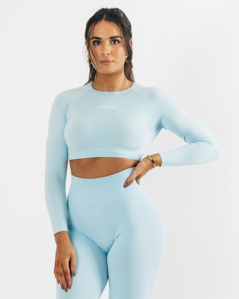 Tricouri Dama Alphalete Amplify LS Crop Albastri | 260549-AWY