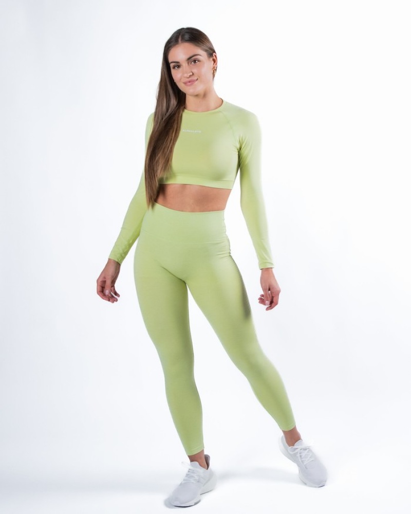 Tricouri Dama Alphalete Amplify LS Crop Verzi | 415296-QSY