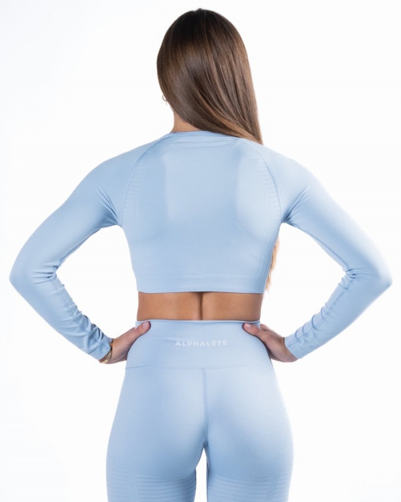 Tricouri Dama Alphalete Amplify LS Crop Albastri | 067318-CFW