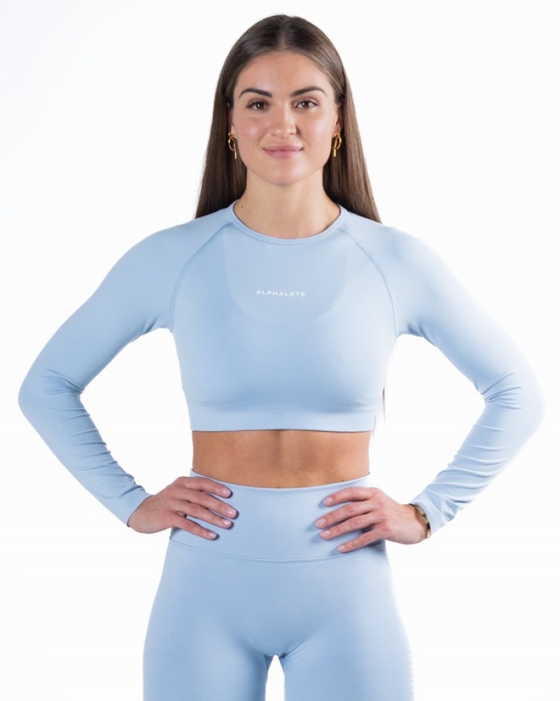Tricouri Dama Alphalete Amplify LS Crop Albastri | 067318-CFW
