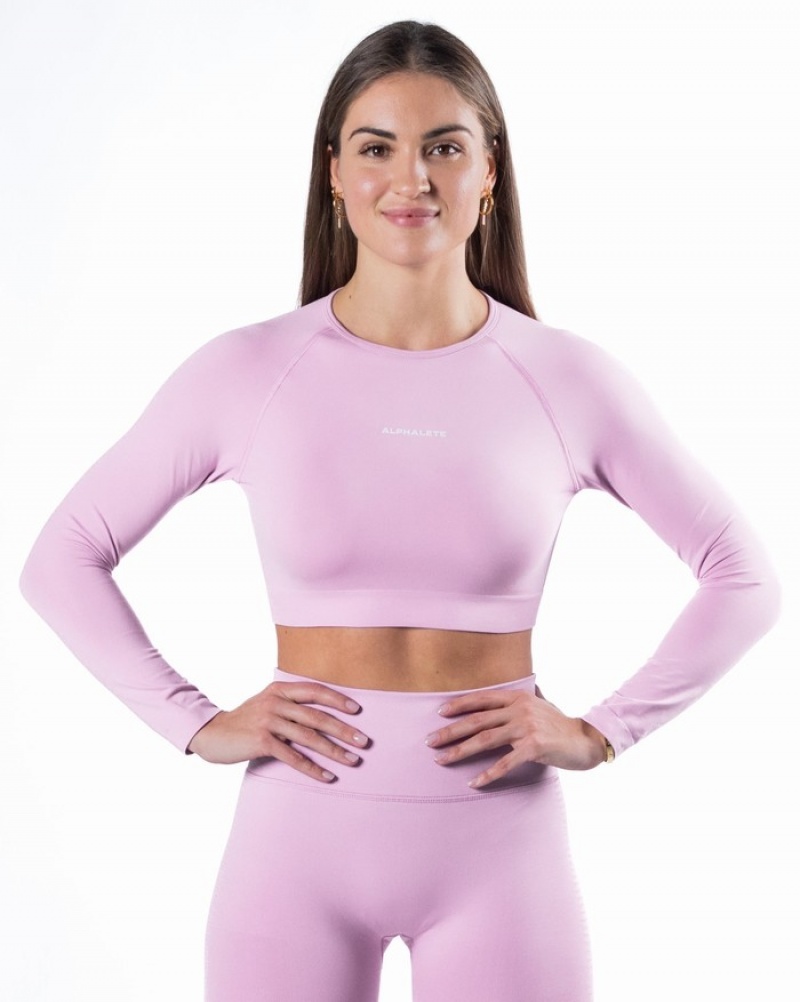 Tricouri Dama Alphalete Amplify LS Crop Roz | 782943-YFG