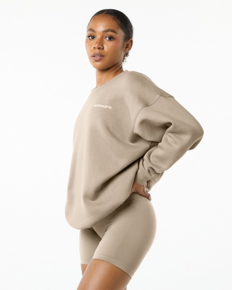Tricouri Dama Alphalete Clasici Crew Bej | 065987-KOU