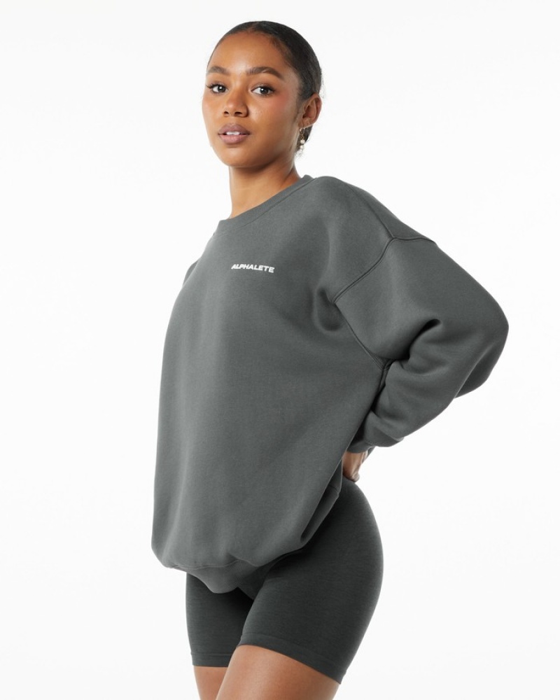 Tricouri Dama Alphalete Clasici Crew Gri | 812653-FAS