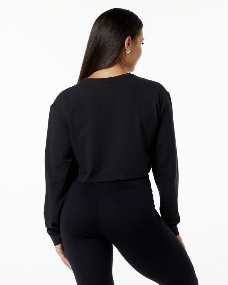 Tricouri Dama Alphalete Dynasty LS Crop Negrii | 103928-BPO