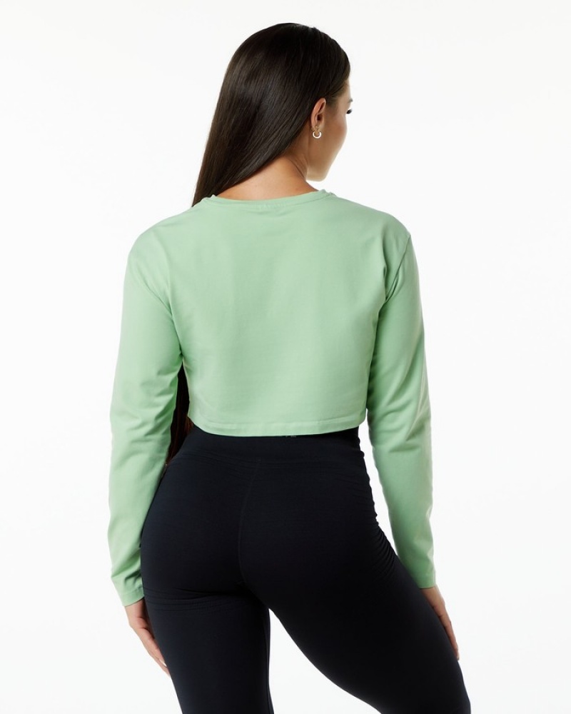 Tricouri Dama Alphalete Dynasty LS Crop Verzi | 824570-VWB