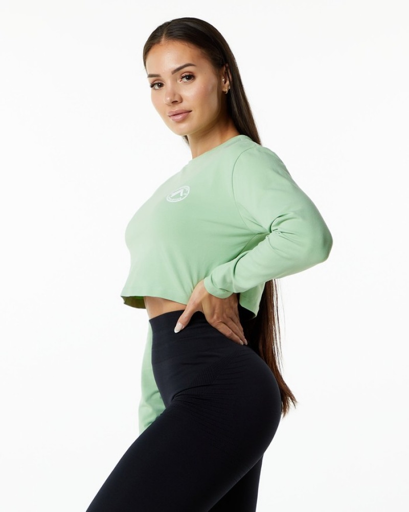 Tricouri Dama Alphalete Dynasty LS Crop Verzi | 824570-VWB