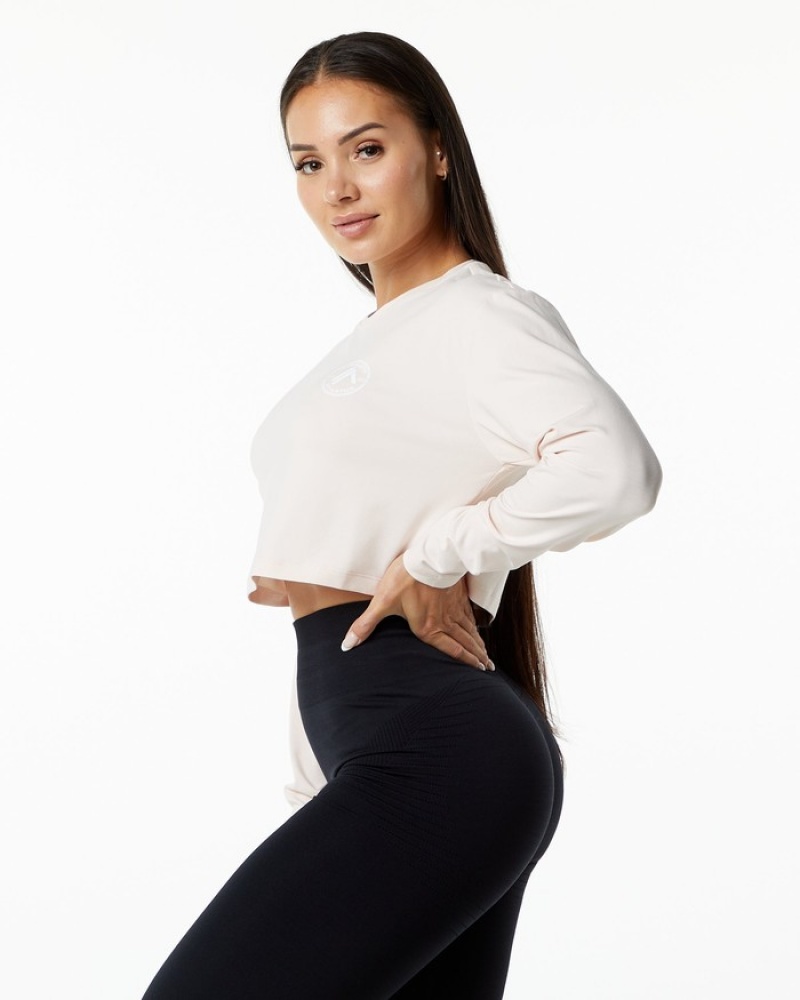 Tricouri Dama Alphalete Dynasty LS Crop Roz | 357148-USY
