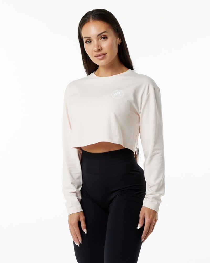 Tricouri Dama Alphalete Dynasty LS Crop Roz | 357148-USY