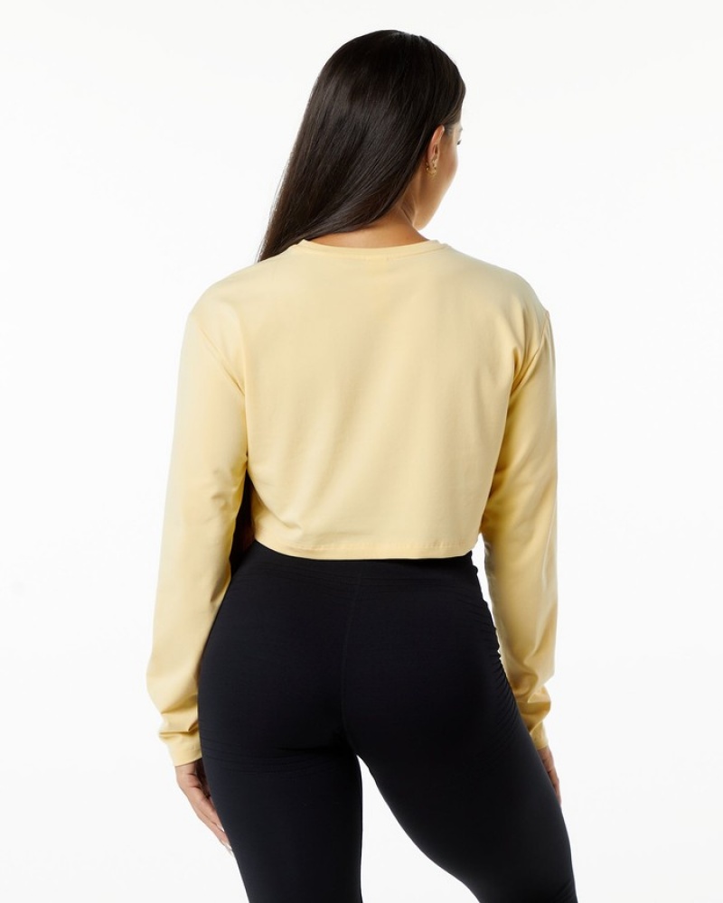 Tricouri Dama Alphalete Dynasty LS Crop Bej | 584093-CTA