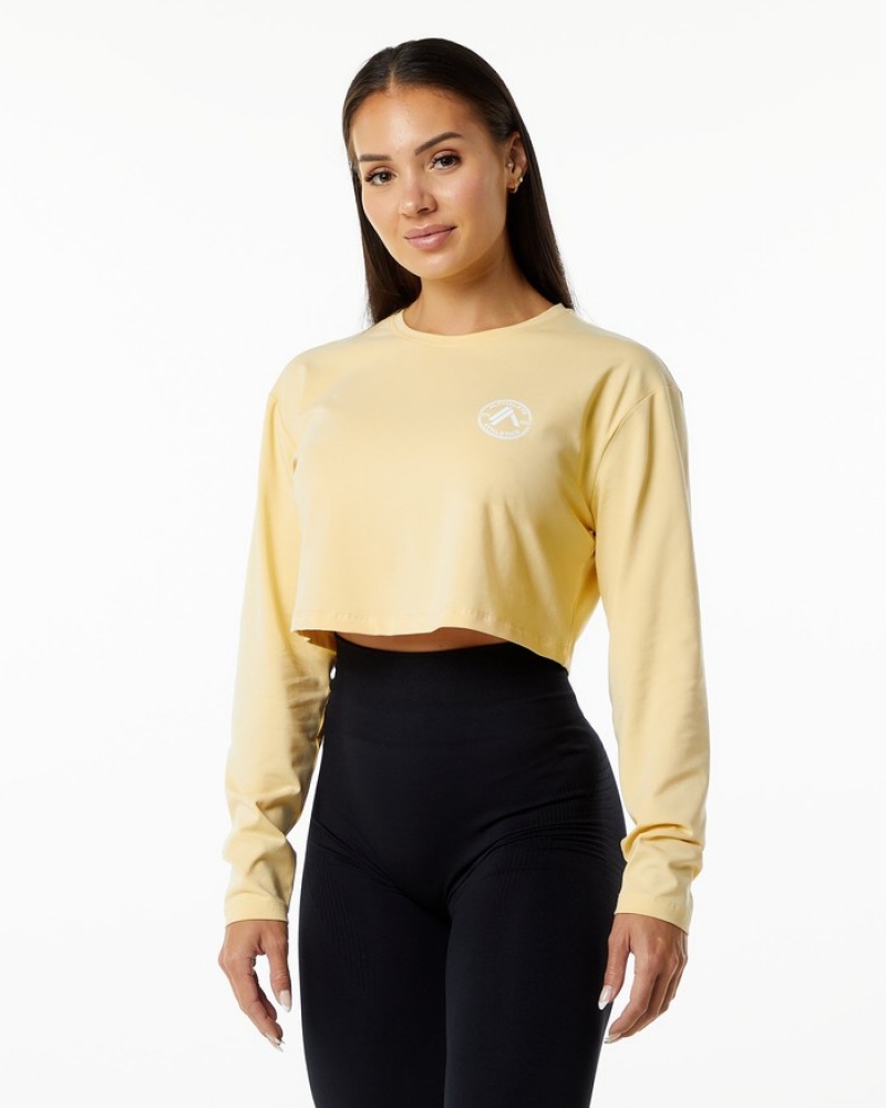 Tricouri Dama Alphalete Dynasty LS Crop Bej | 584093-CTA