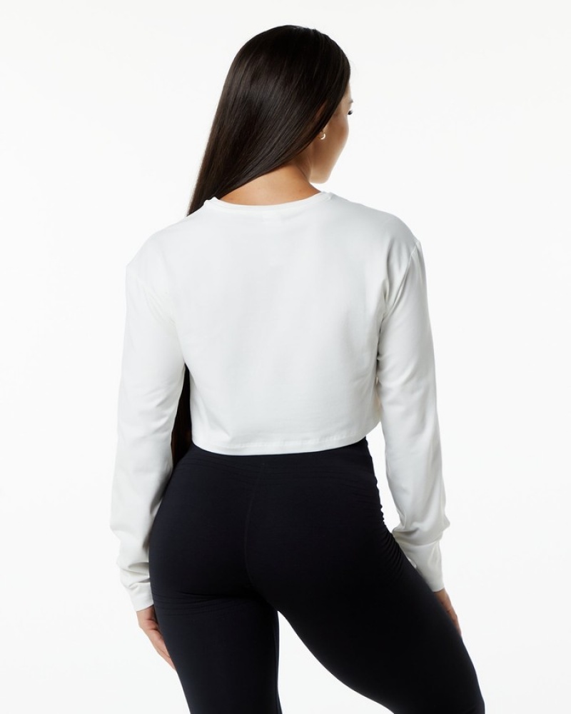 Tricouri Dama Alphalete Dynasty LS Crop Albi | 813720-OUC
