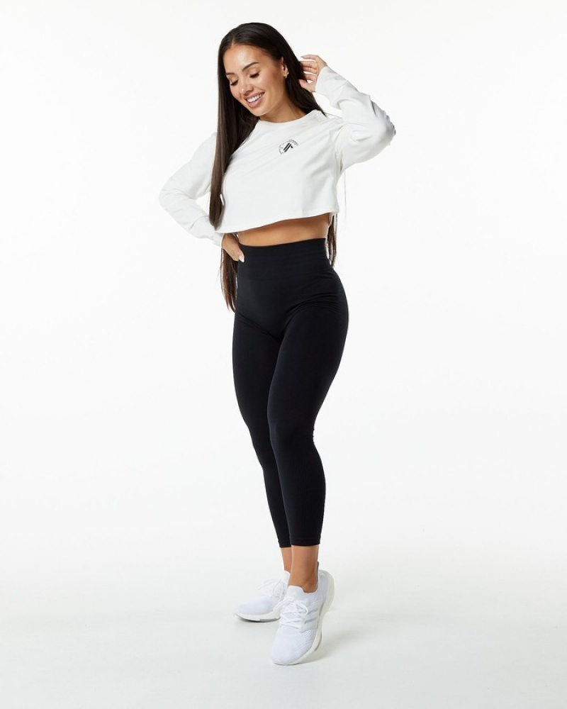 Tricouri Dama Alphalete Dynasty LS Crop Albi | 813720-OUC