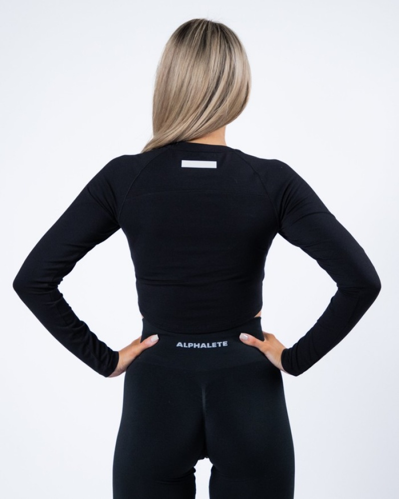 Tricouri Dama Alphalete Evo Long Sleeve Crop Negrii | 687953-SYH
