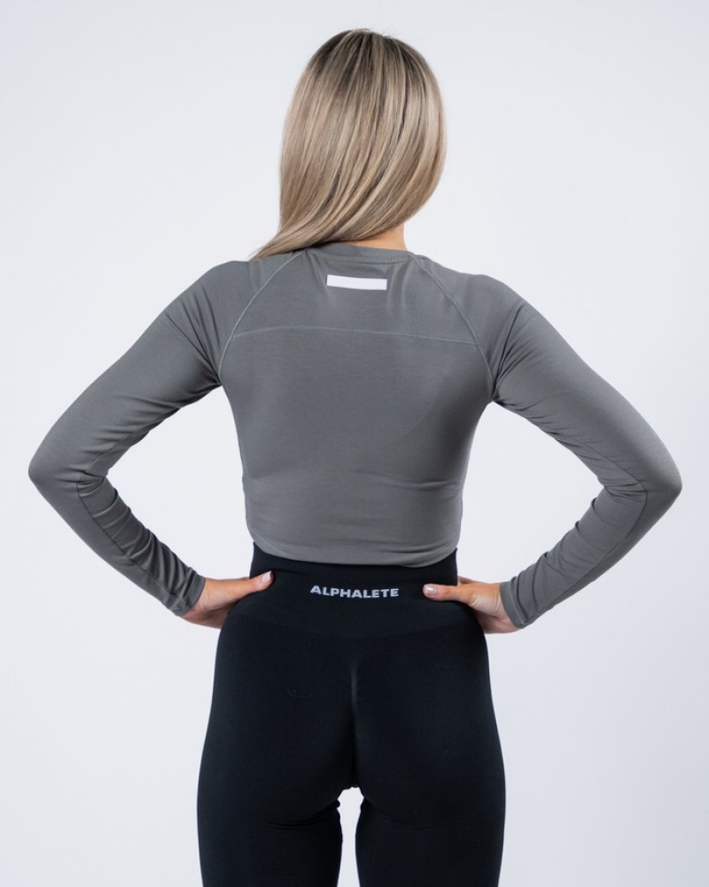 Tricouri Dama Alphalete Evo Long Sleeve Crop Gri | 251837-KTB