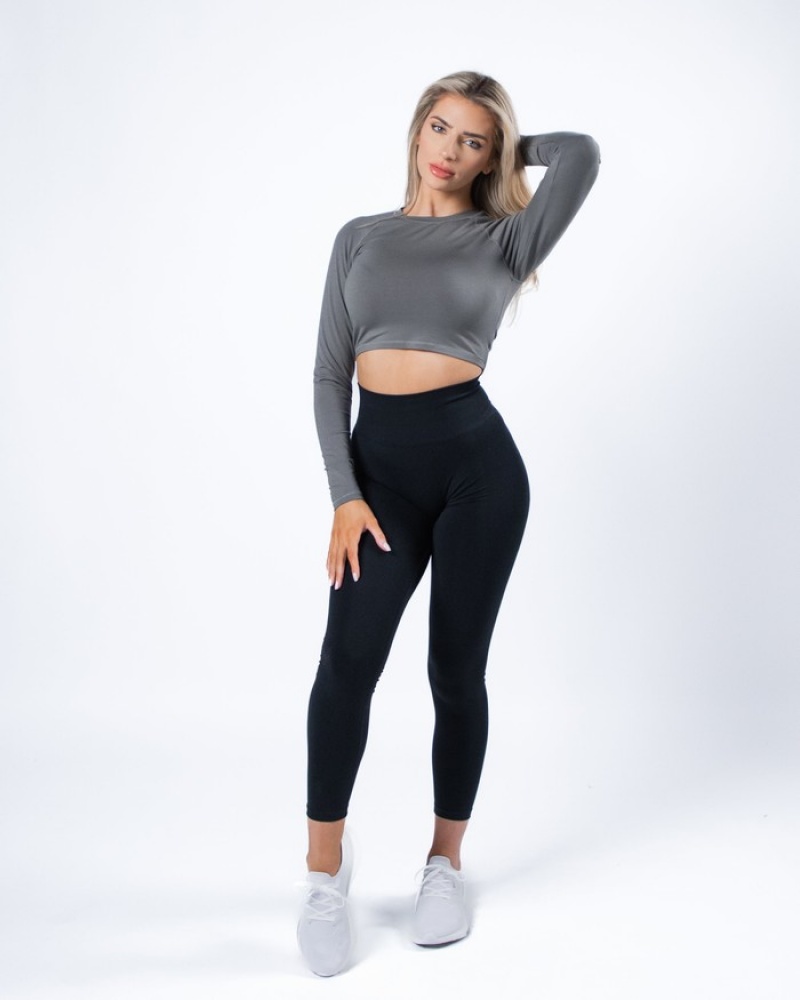 Tricouri Dama Alphalete Evo Long Sleeve Crop Gri | 251837-KTB