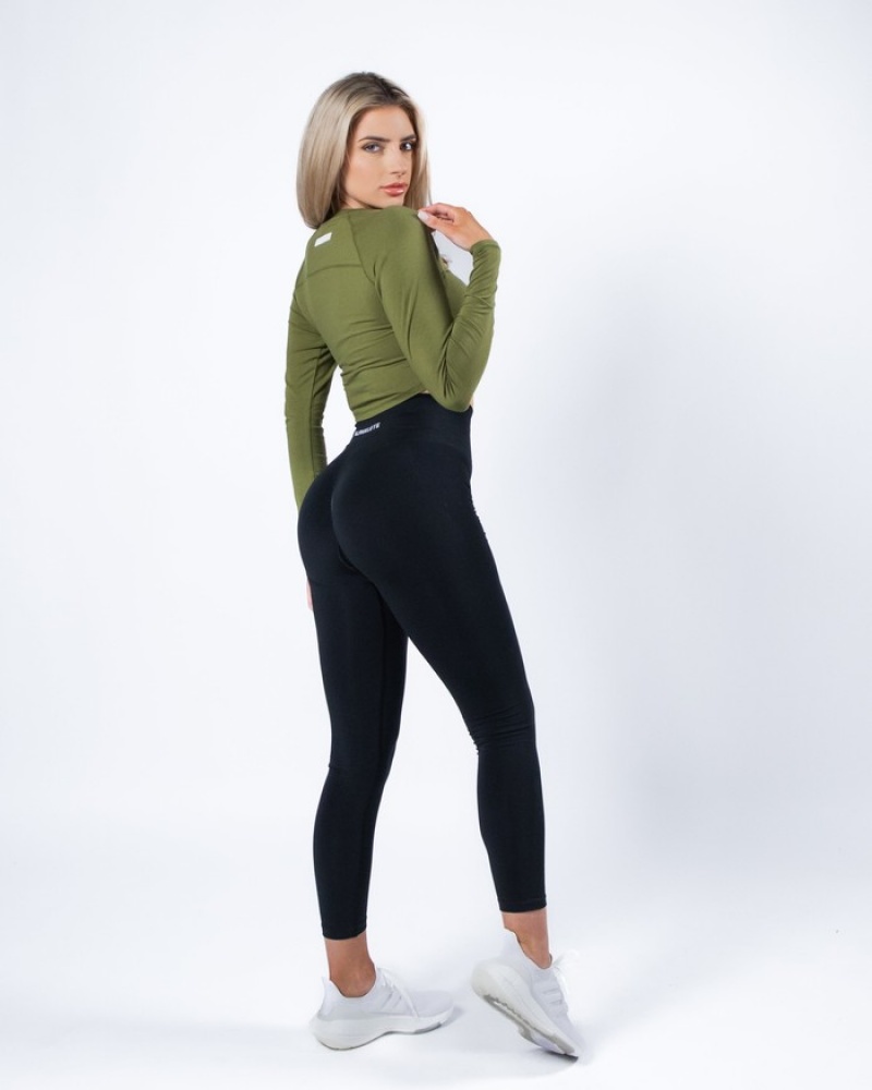 Tricouri Dama Alphalete Evo Long Sleeve Crop Verzi | 257183-OCZ