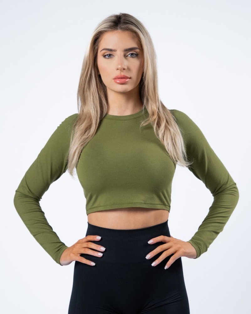 Tricouri Dama Alphalete Evo Long Sleeve Crop Verzi | 257183-OCZ