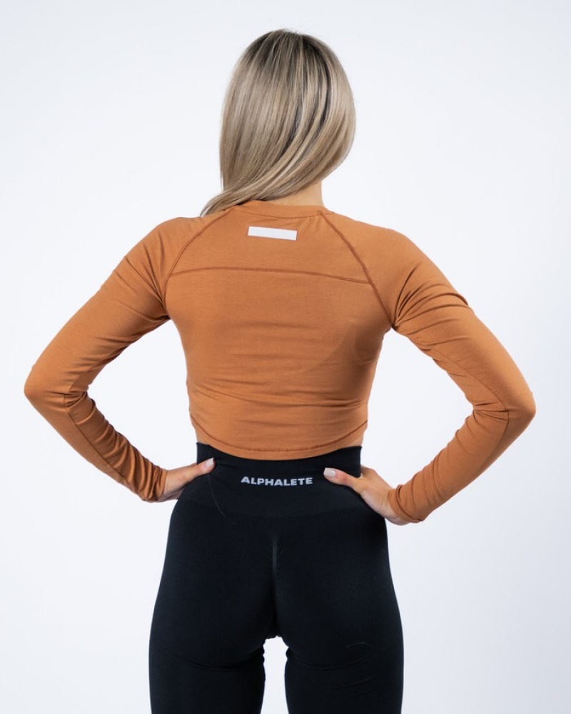 Tricouri Dama Alphalete Evo Long Sleeve Crop Maro | 839420-KFB