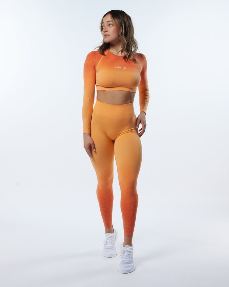 Tricouri Dama Alphalete Ombre Amplify LS Crop Portocalii | 489175-VHY