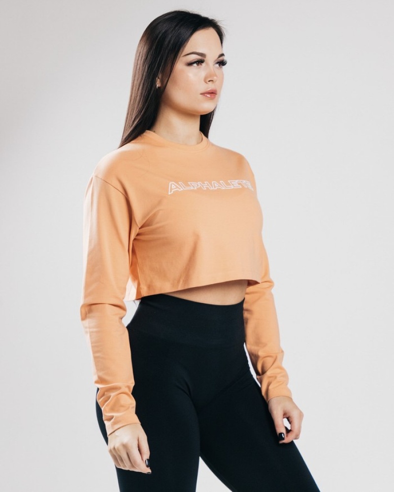 Tricouri Dama Alphalete Outlined Long Sleeve Crop Portocalii | 128465-PMI