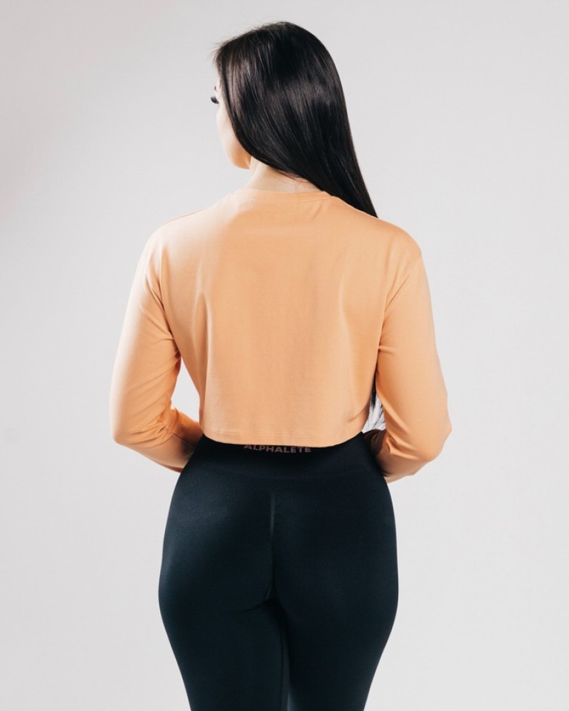 Tricouri Dama Alphalete Outlined Long Sleeve Crop Portocalii | 128465-PMI